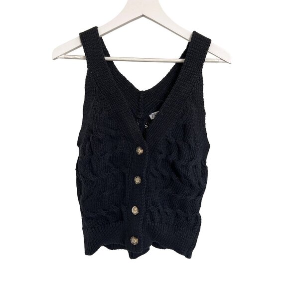 Zara Black Cable Knit Sweater Vest - Picture 1 of 5